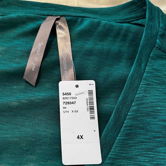 NEW PHOTOS! TOP, ¾ SLEEVE, LINEN BLEND, DEEP EMERALD, SIZE 4X, VEE NECK, SIDE - Picture 4 of 11